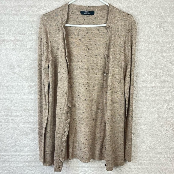 ELIE TAHARI Metallic Linen Blend Button Down Cardigan Ruffled Minimalist - Picture 2 of 14